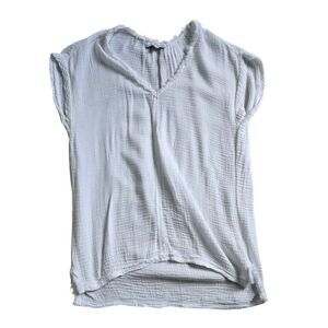 Red Haute Gauze Top Women's XS White V-Neck Frayed Pullover Sleeveless Blouse